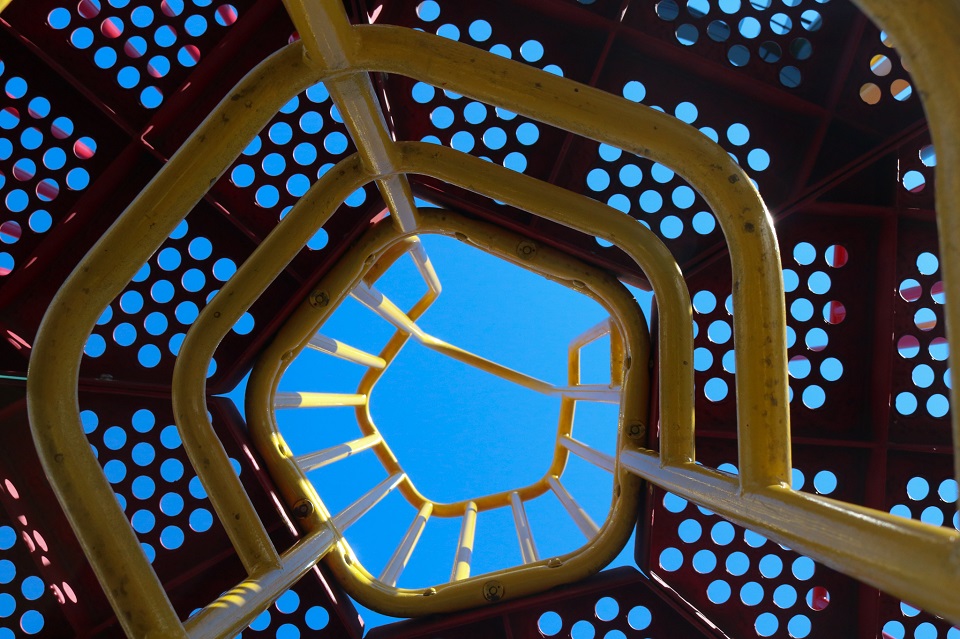 Close-up of a playground structure opening